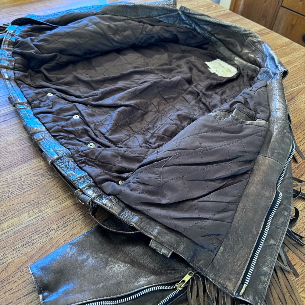 Rare Vintage Women’s (Fureal) Biker Style Fringe Dark Brown Leather Sz 40 - Picture 8 of 16